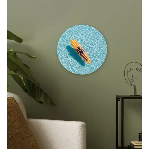 Surfboard - Water - Badpak - Oranje Wandcirkel kunststof plaat 5mm dik klein -sfeer3