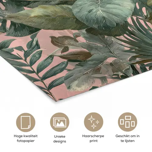 Compositie van bladeren - Groen - Roze poster papier klein -closeup_NL