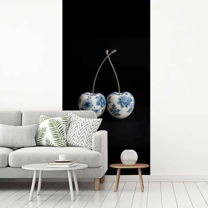 Kersen - Delfts blauw - Fruit fotobehang vinyl groot -woonkamer