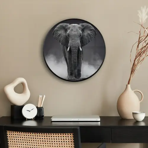 Olifant - Zwart - Wit - Rook Fotolijst rond zonder passe partout klein -sfeer1