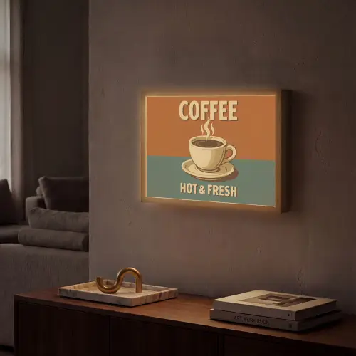 Koffie - Kop - Vintage - Quote Light Box met batterij (Wandlamp) middel -sfeer1