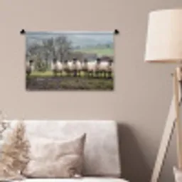 Schapen - Rij - Weide - Dieren - Platteland Wandkleed katoen klein -sfeer4