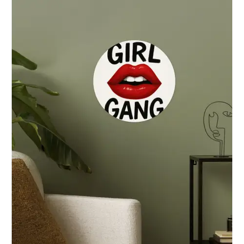 Lip - Girl - Rood - Letters Wandcirkel behangsticker klein -sfeer2