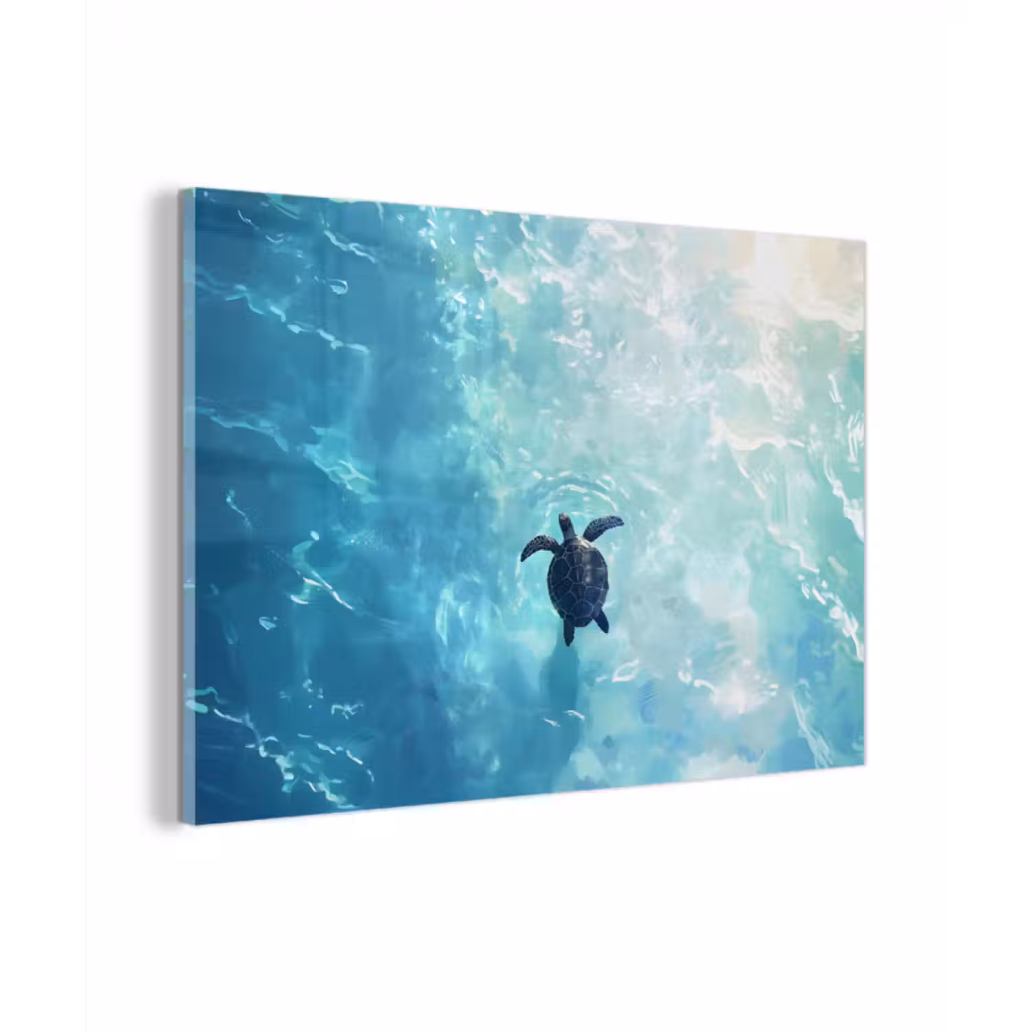 Glasbild - Schildkröte - Meer - Blau - Glitzern