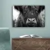 Schotse hooglander - Zwart - Wit - Sneeuwvlokken canvas 2cm klein -sfeer4