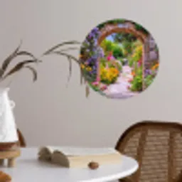 Doorkijk - Bloemen - Pad - Natuur Wandcirkel behangsticker klein -sfeer3