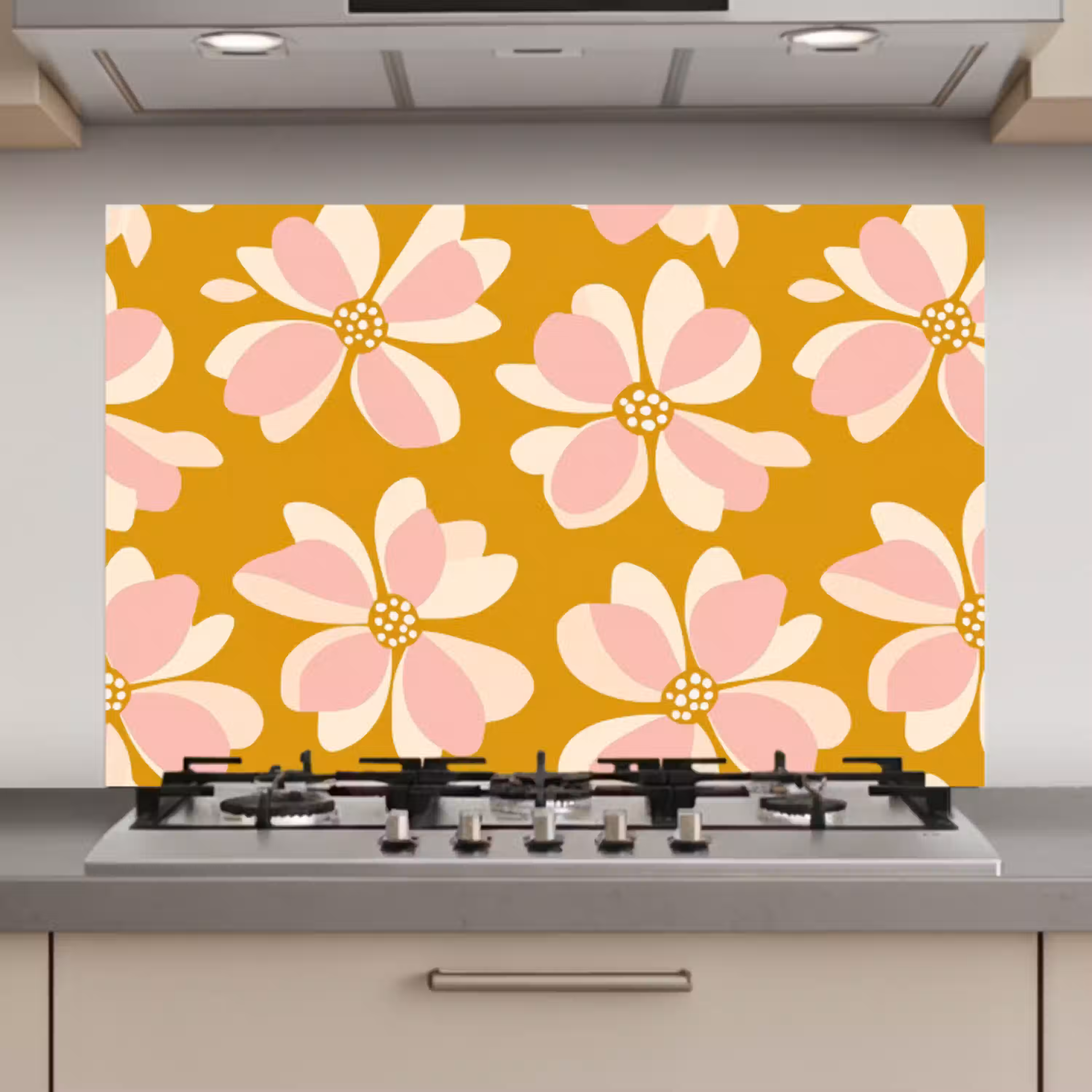 Vintage - Bloemen - Okergeel keuken achterwand spatscherm klein 900 -3d_website