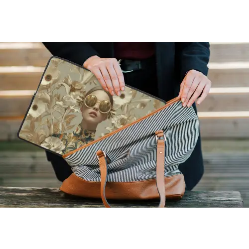Vrouw - Bloemen - Zonnebril - Wit laptophoes neopreen klein -tas