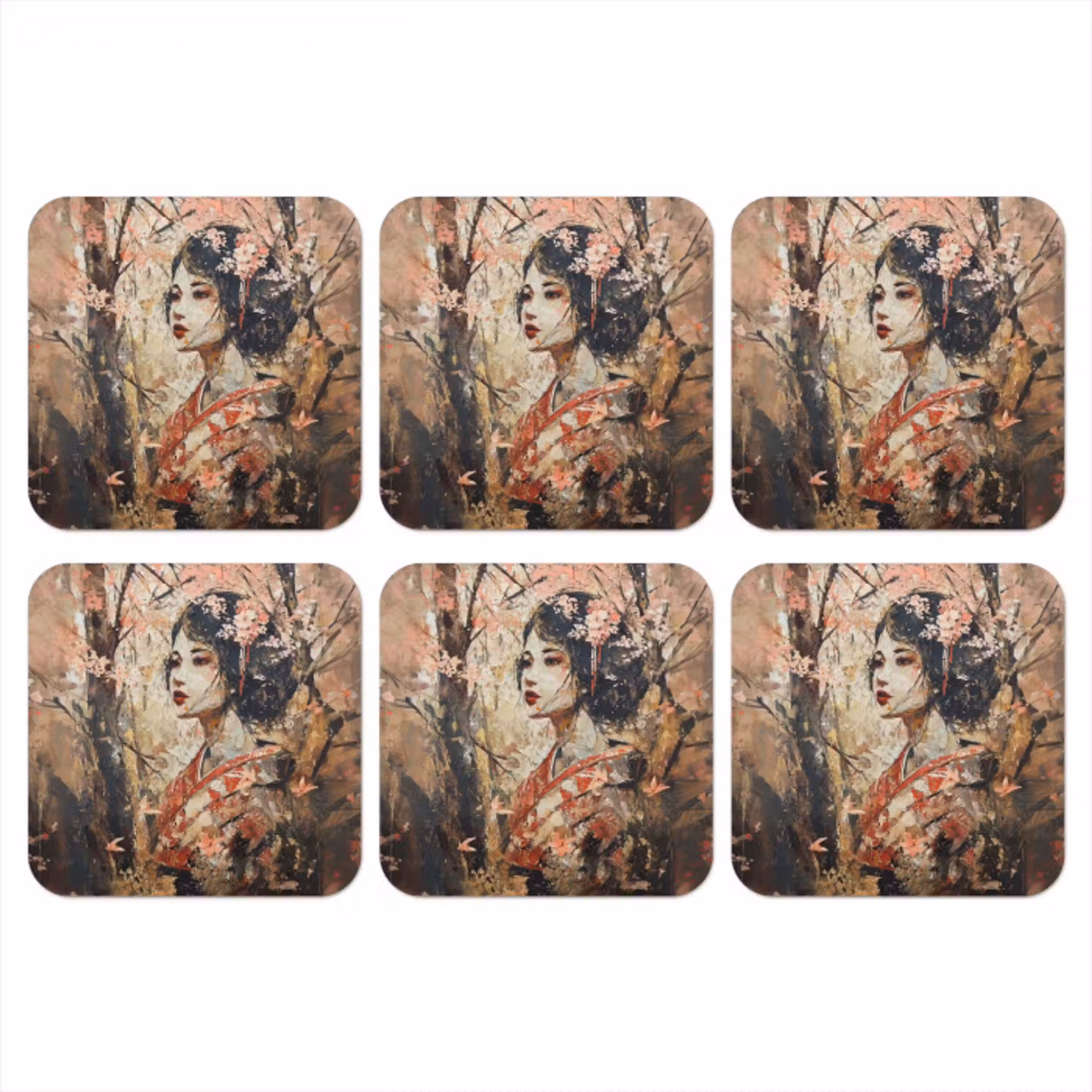 Kimono - Vrouw - kersenbomen onderzetter kurk middel -3d