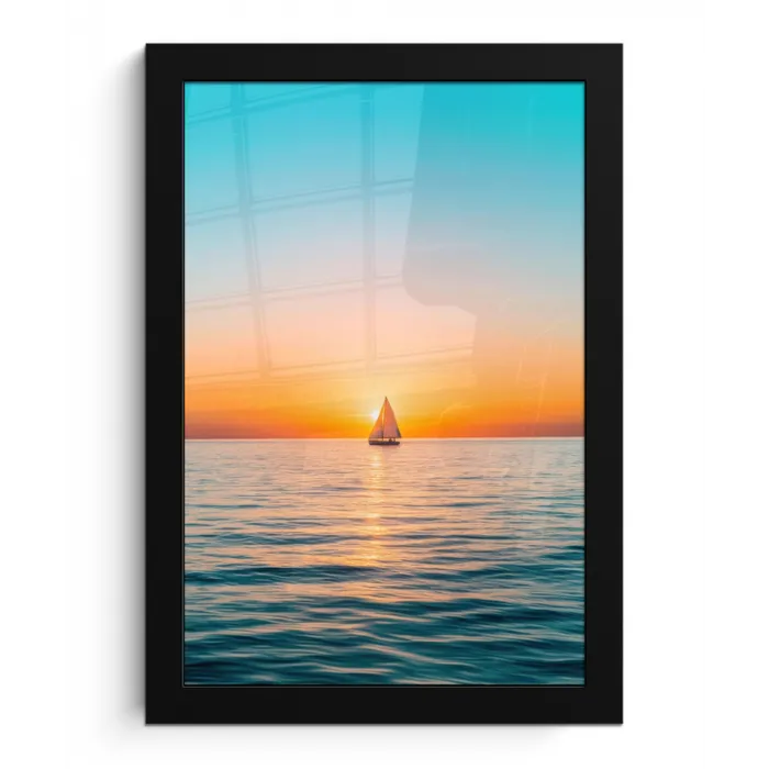 Zee - Zeilboot - Zonsondergang fotolijst zwart zonder passe partout klein -3d