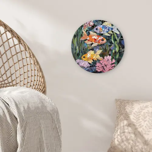 Vissen - Koraal - Zee - Mozaïek Wandcirkel kunststof plaat 5mm dik klein -sfeer5