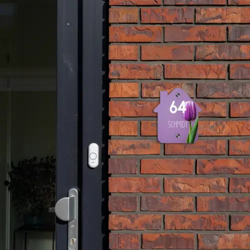 Paarse tulp - Modern Naambord Huisje klein -sfeer2