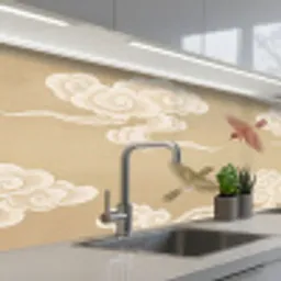 Vogels - Vliegen - Beige keuken achterwand 2 middel -3d_schuin