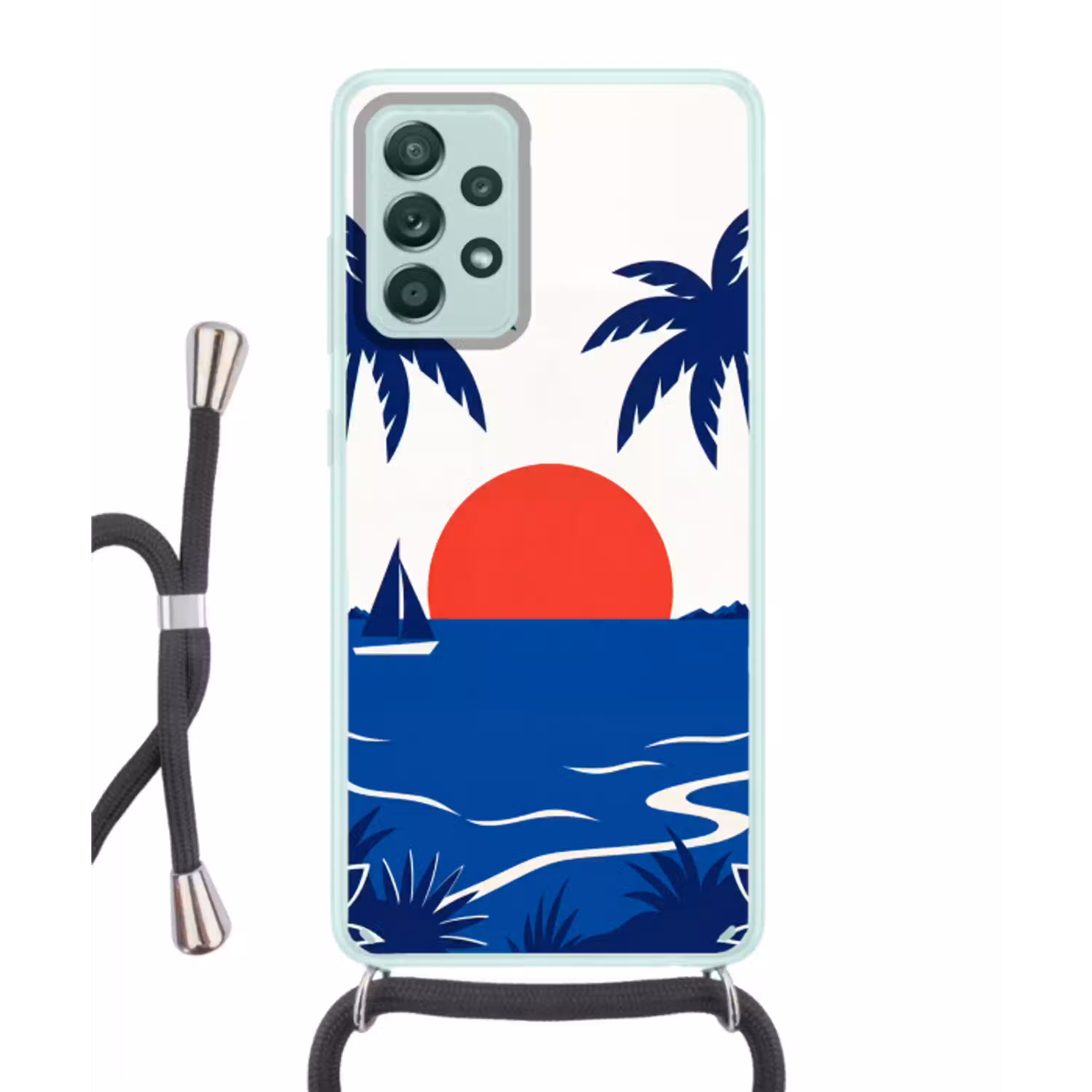 Zonsondergang - Zee - Palmboom - Tropisch - Modern Hoesje Samsung Galaxy A52 met koord klein -3d