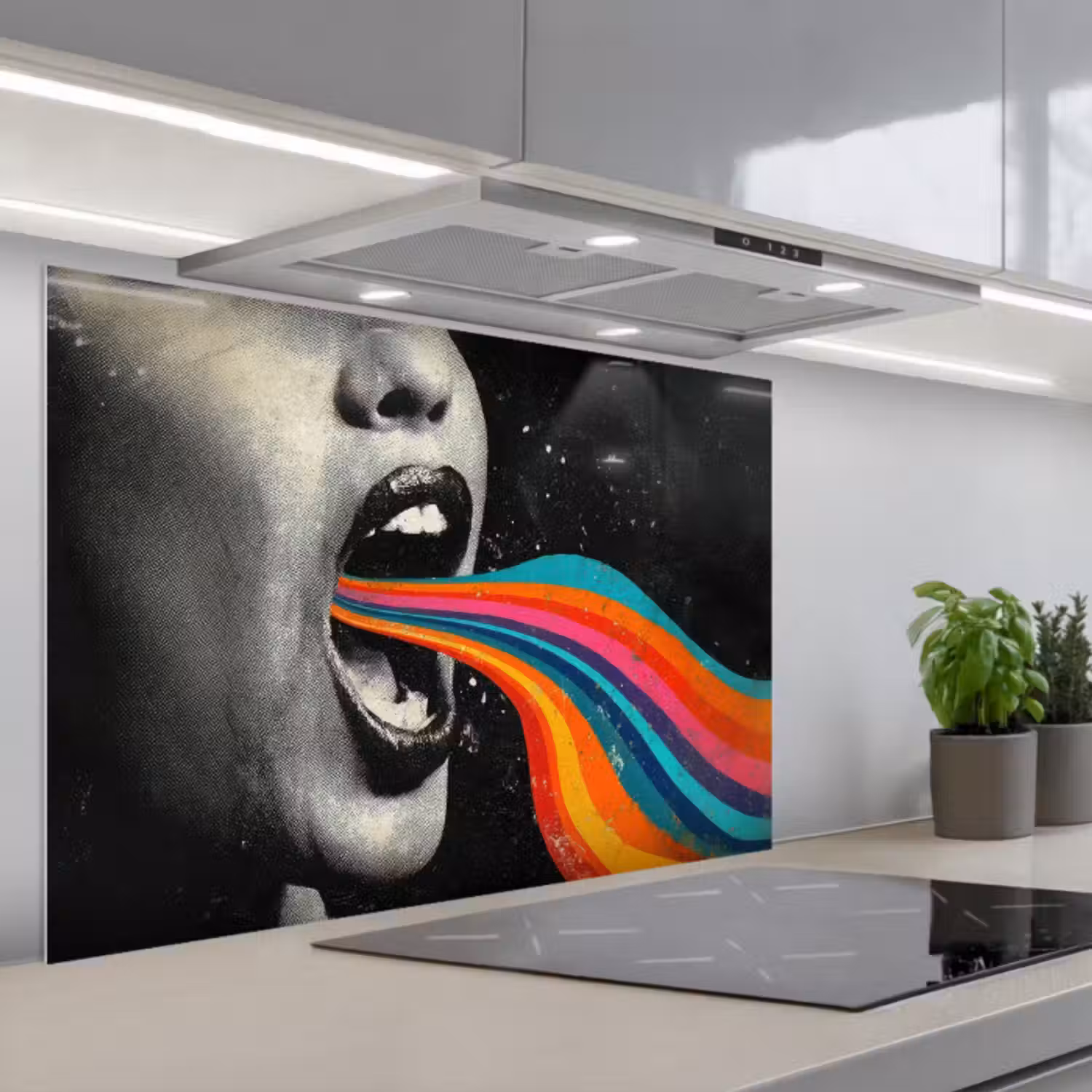 Spatscherm keuken - Mond - Golven - Regenboog