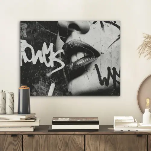 Gezicht - Mond - Graffiti - Zwart PET vilt klein -sfeer1