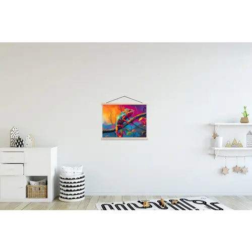 Kameleon - Tak - Gestreept - Bladeren textielposter latten blank klein -kinderkamer