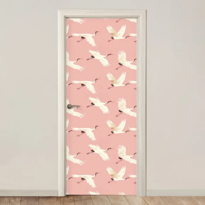 Modern - Kraanvogels - Roze deurposter klein 289 -3d_beige