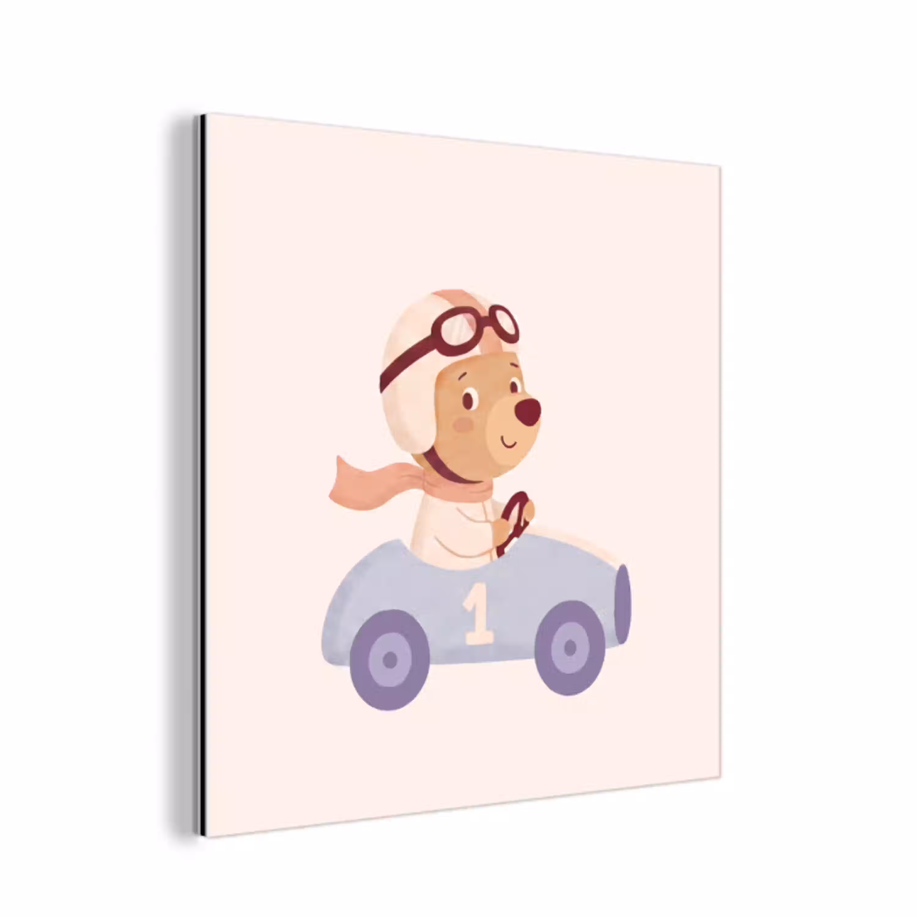 Beer - Auto - Kinderkamer - Cartoon - Speels aluminium wit klein -3d