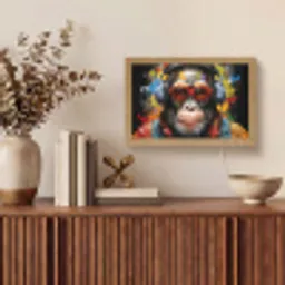 Chimpansee - Aap - dieren - Graffiti - Bril - Koptelefoon - Kleuren Light Box met kabel (Tafellamp) klein -sfeer2