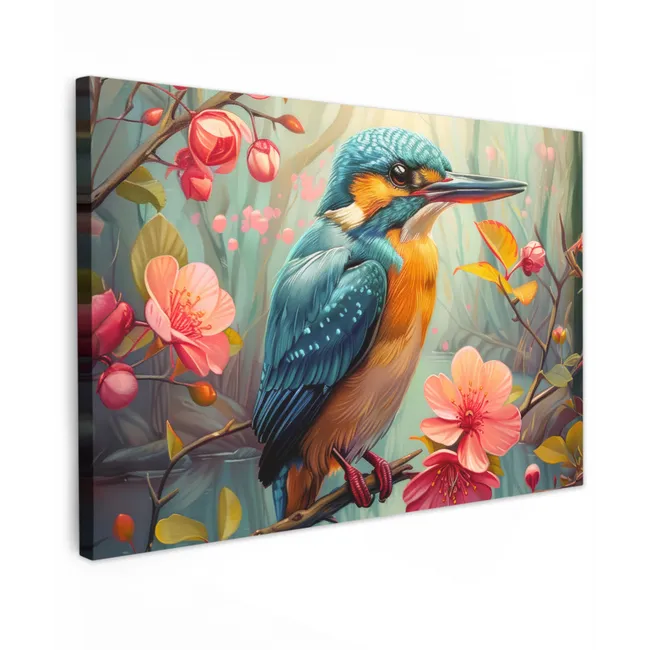 Outdoor Canvas Print - Kingfisher - Blossom - Nature - Birds - Flowers