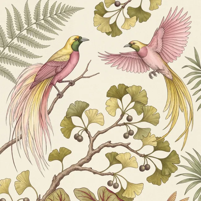 Behang - Vogels - Tropisch - Botanisch - Roze