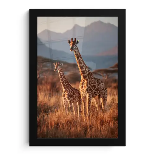 Giraffen - Hoog gras - Acaciabomen fotolijst zwart zonder passe partout klein -3d