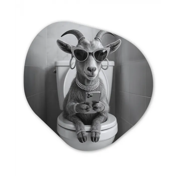 Geit - Telefoon - Toilet - Zwart - Wit Wandcirkel Organisch Aluminium middel -3d