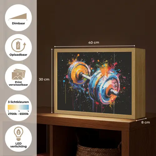 Graffiti - Sport - Fitness - Dumbbell - Gym Light Box met batterij (Wandlamp) middel -USP_websiteoverzichtNL