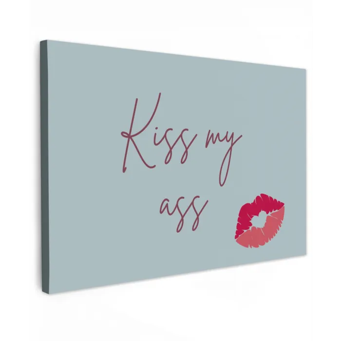 Kiss my ass - Lip - Blauw Tuinposter op houten frame 2 cm dik klein -3d