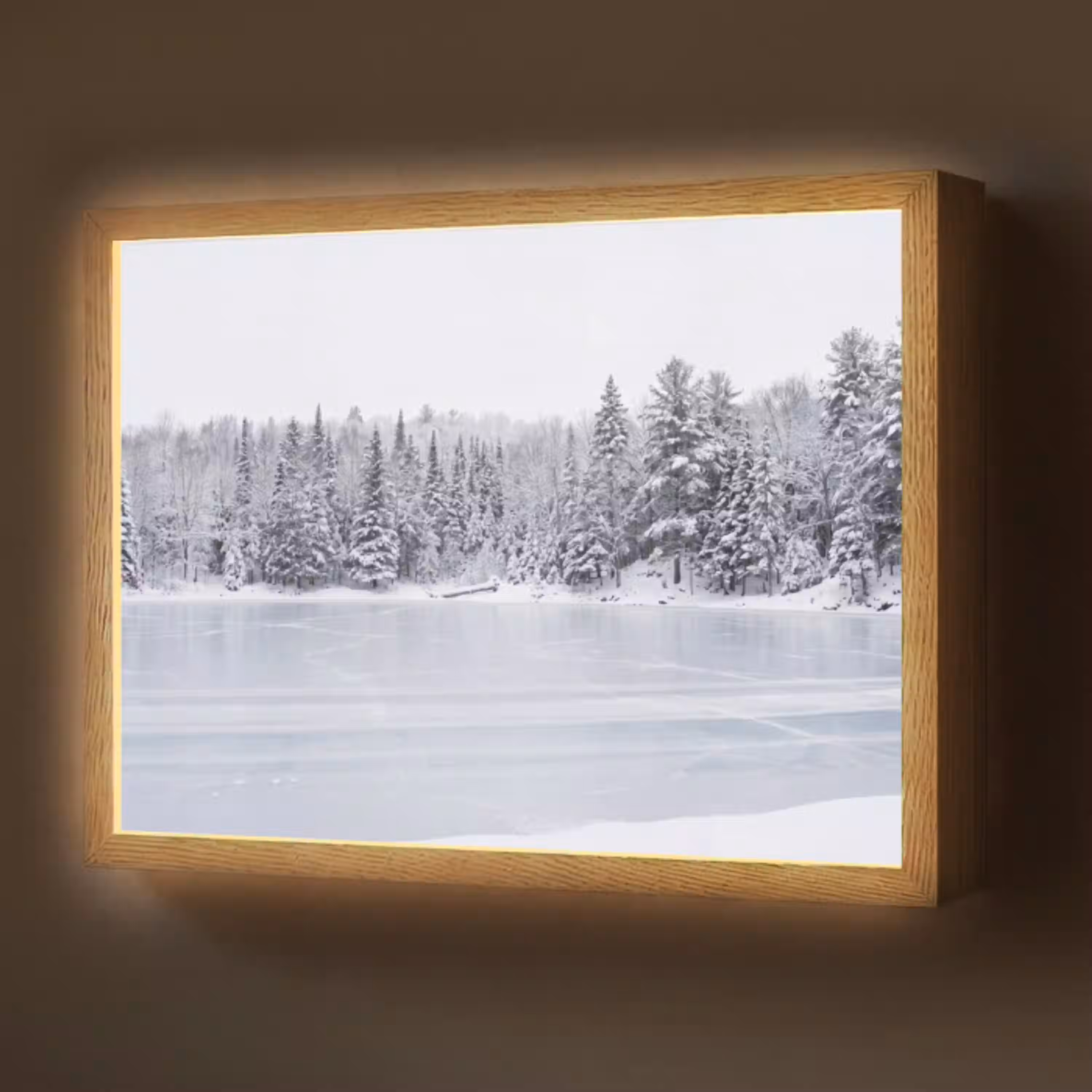 Meer - Dennen - IJs - Winter - Rustgevend Light Box met batterij (Wandlamp) middel -z3d_website