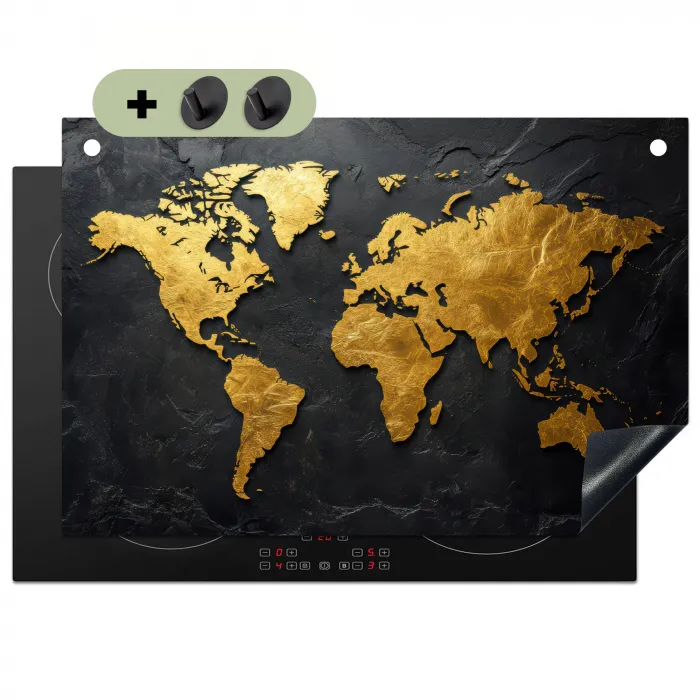 Wereldkaart - Goud - Steen Inductie beschemer met haakjes klein -3d