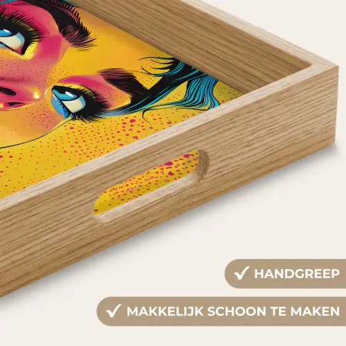 Close-up - Vrouwengezicht - Stippen - Geel Dienblad Rechthoek middel -USP_HandgreepNL