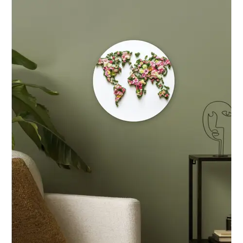Wereldkaart - Kleurrijk - Bloemen - Lente Wandcirkel plexiglas klein -sfeer3
