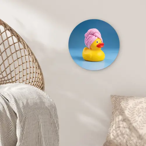 Badeend - Handdoek - Blauw Wandcirkel kunststof plaat 5mm dik klein -sfeer5