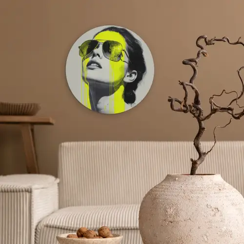 Vrouw - Bril - Verf Wandcirkel kunststof plaat 5mm dik klein -sfeer1