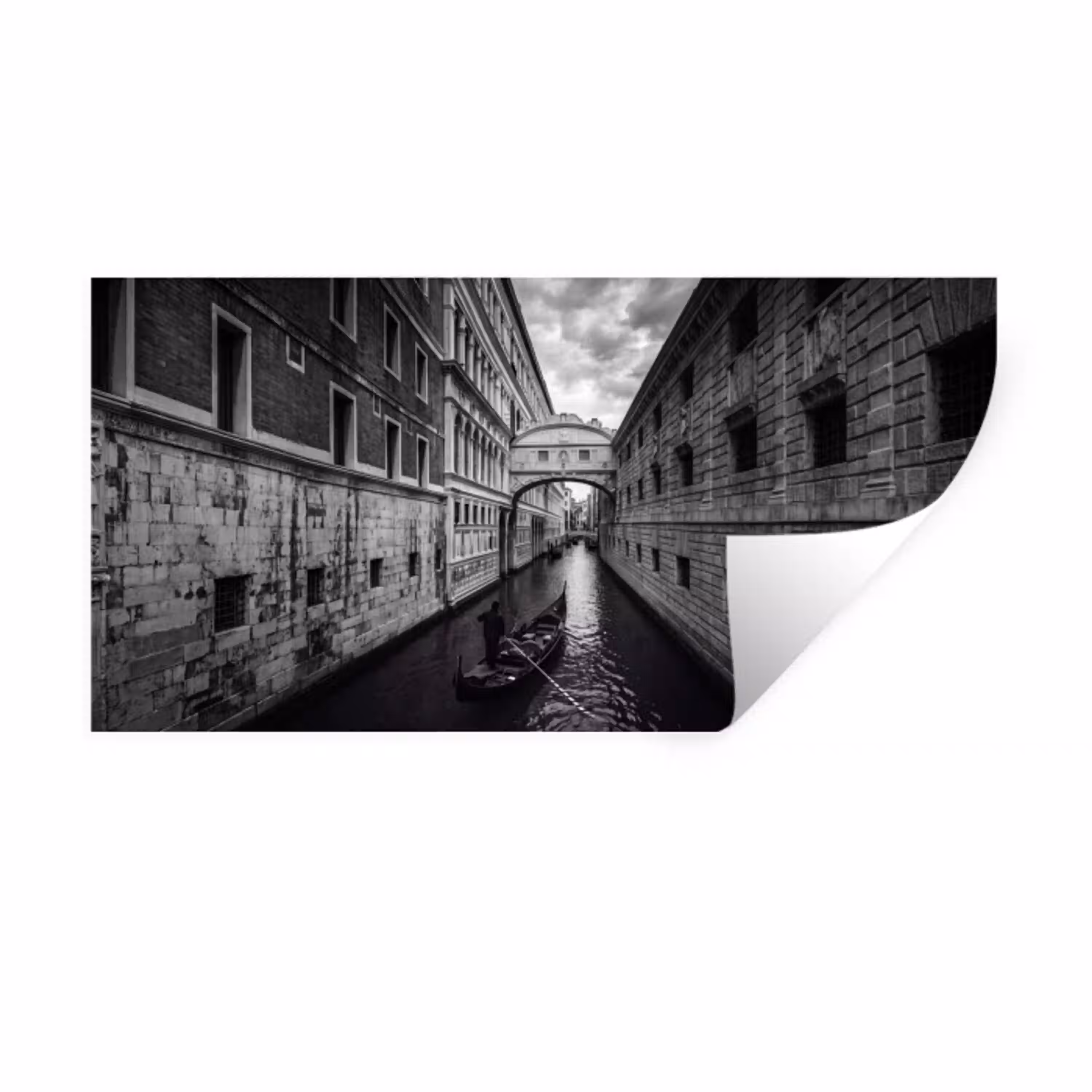 Boot - Waterweg - Stad - Zwart-wit - Architectuur Muursticker klein -3d