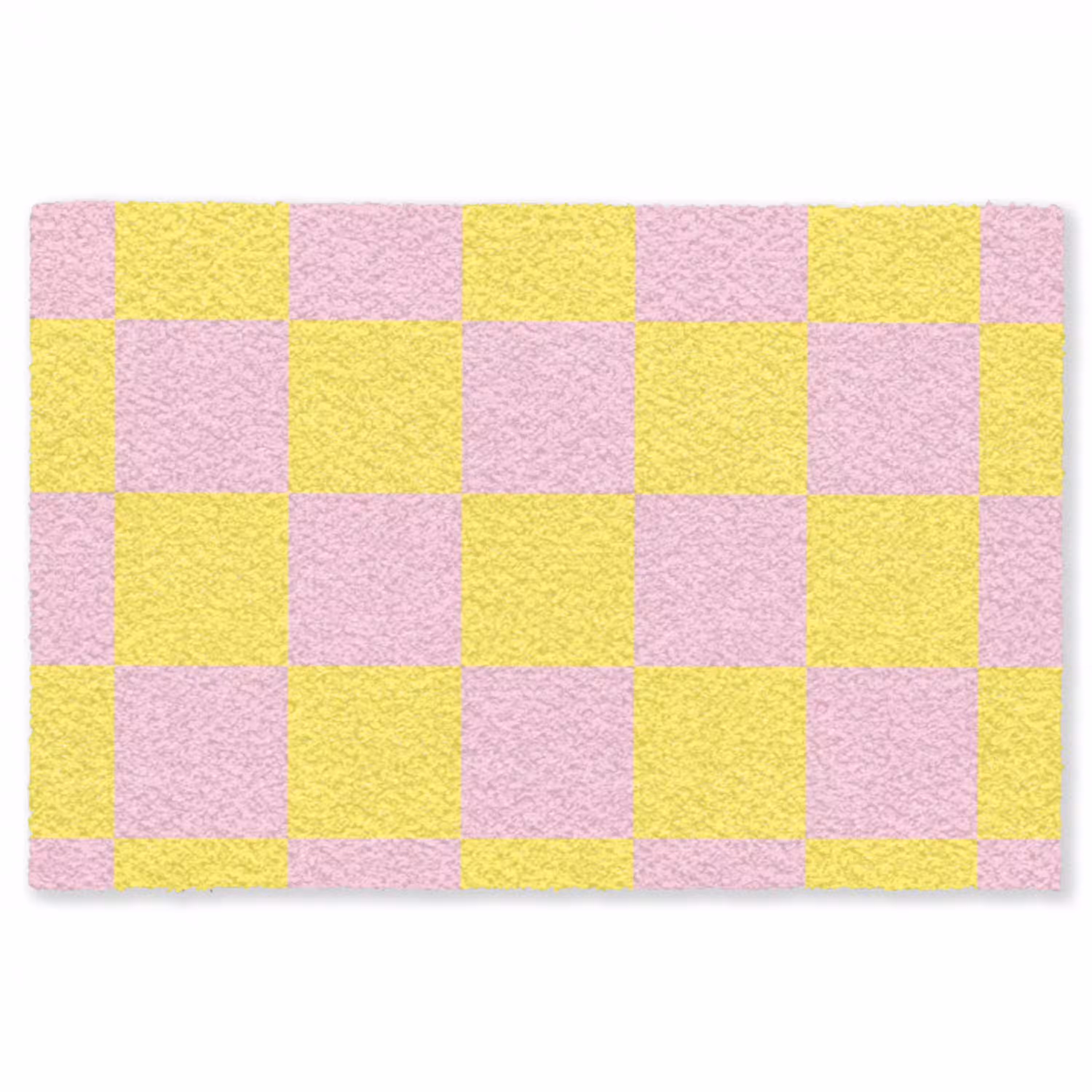 Schaakbord patroon - Geel - Roze - Blokjes Vloerkleed Rechthoek klein -3d