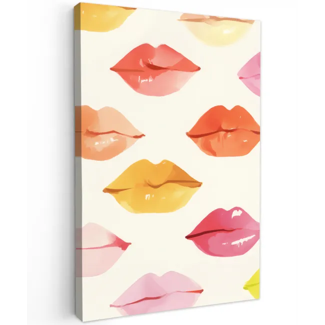 Lippen - Kleurrijk - Glanzend Tuinposter op houten frame 2 cm dik klein -3d