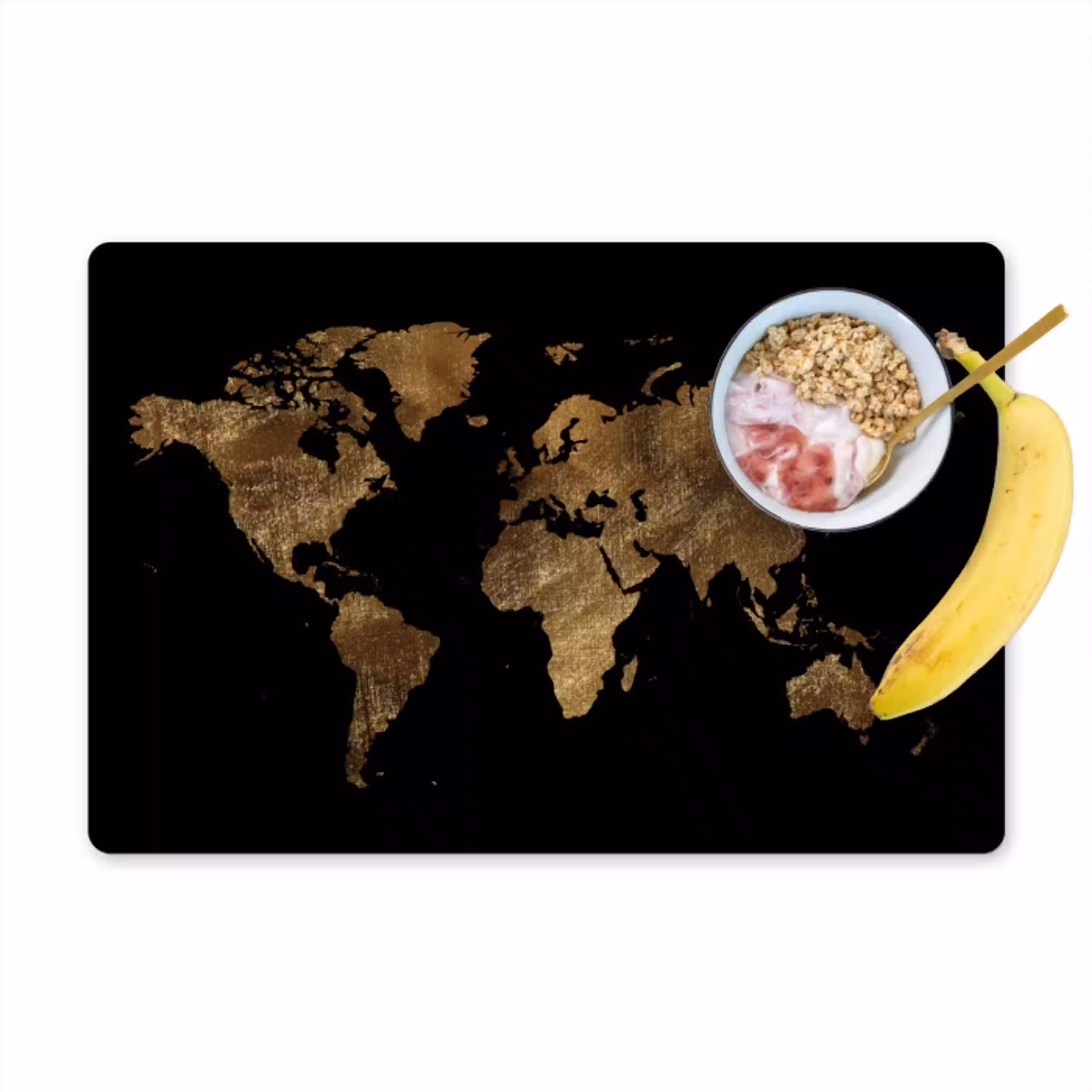 Wereldkaart - Goud - Luxe - Aarde - Zwart Placemat vinyl groot -zzzproduct_Kitchenyeah-website