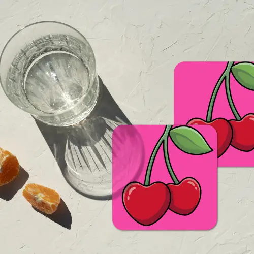 Kers - Roze - Fruit onderzetter kurk middel -sfeer4