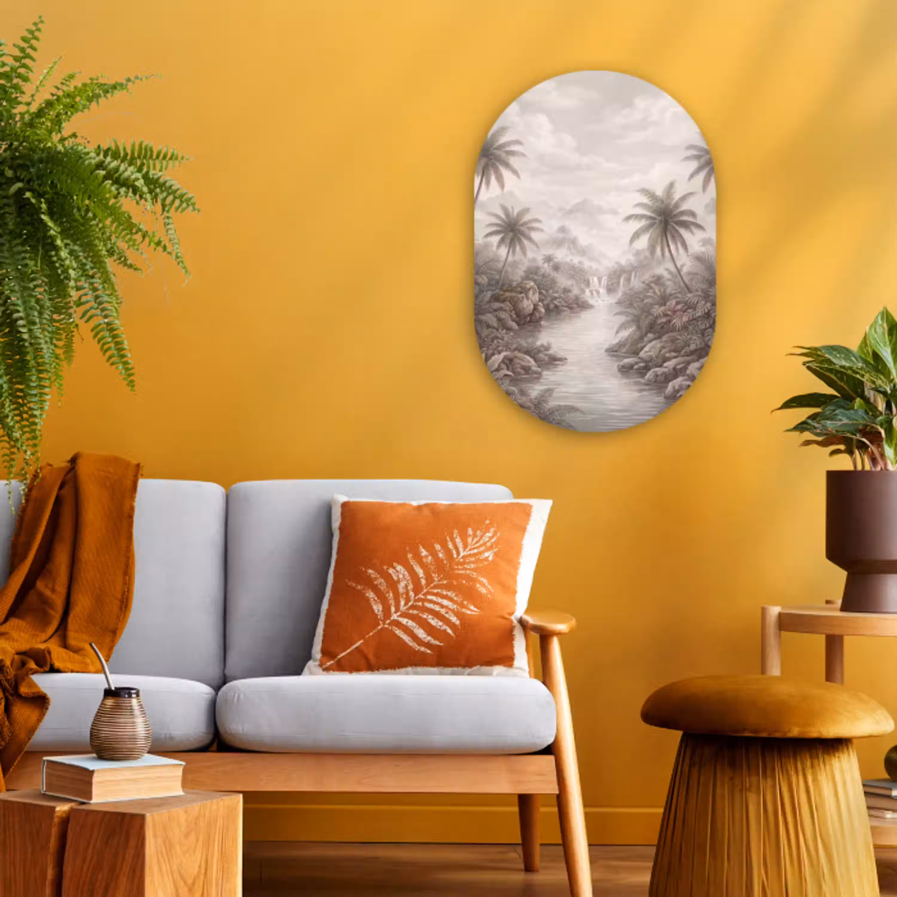 Jungle - Watervallen - Tropisch - Illustratie Wandcirkel Ovaal Forex klein -sfeer4