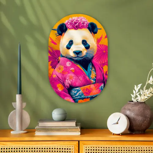 Kimono - Roze - Panda - Bloemenkroon Wandcirkel Ovaal Forex klein -sfeer2