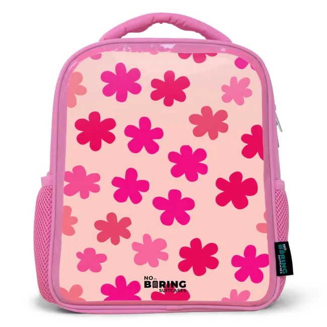 Rugzak kind met naam - Roze Bloemen - Patroon - Roze