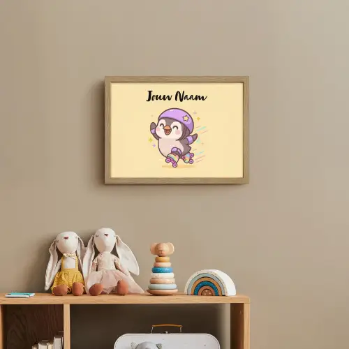 Pinguïn - Geel - Energiek - Rolschaatsen Light Box met batterij (Wandlamp kind) middel -sfeer2_kind