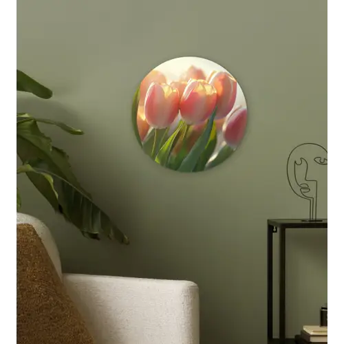 Tulpen - Roze - Zonnestralen Wandcirkel plexiglas klein -sfeer3