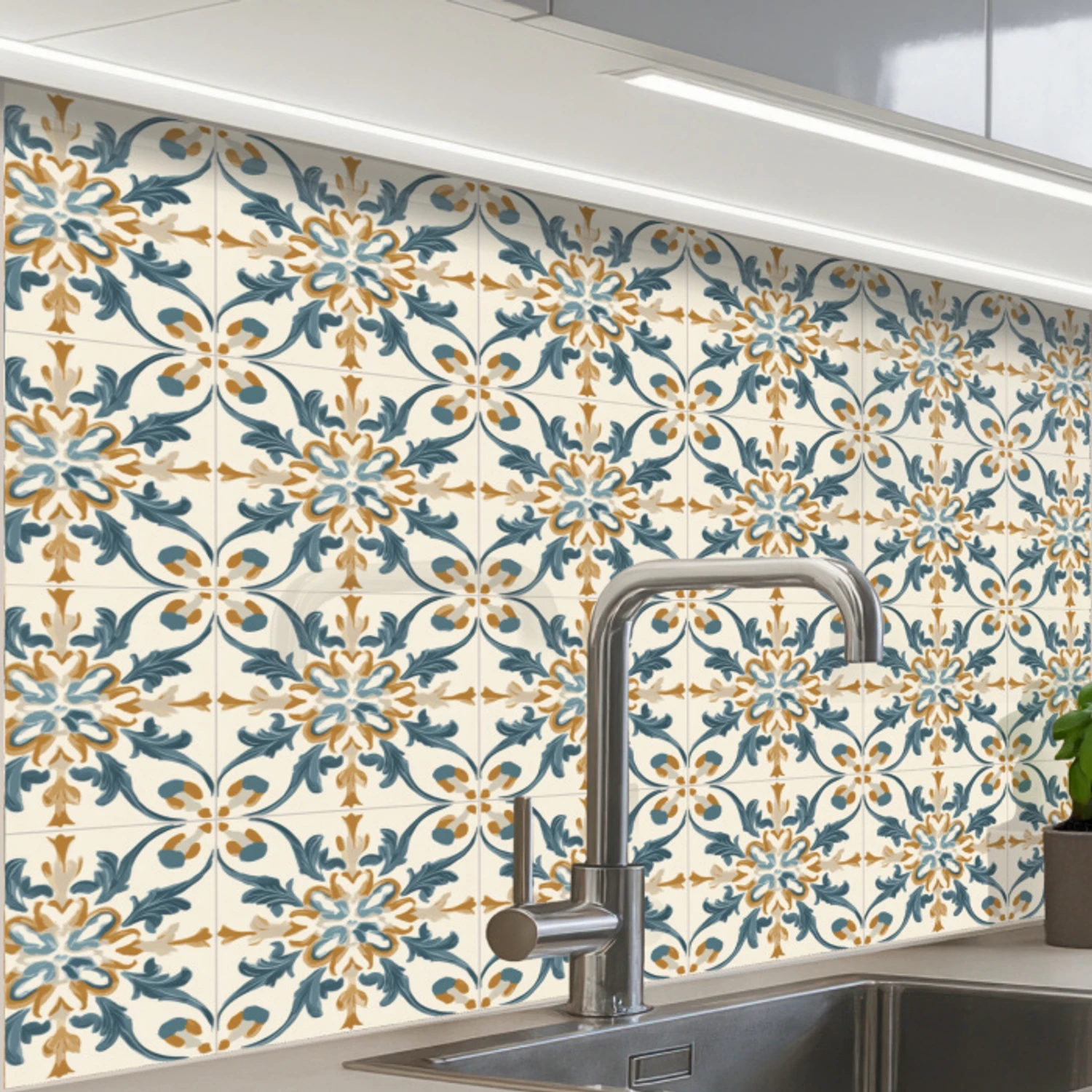 Patroon - Klassiek - Kleurrijk keuken achterwand 2 middel 865 -zzzz3d_schuin