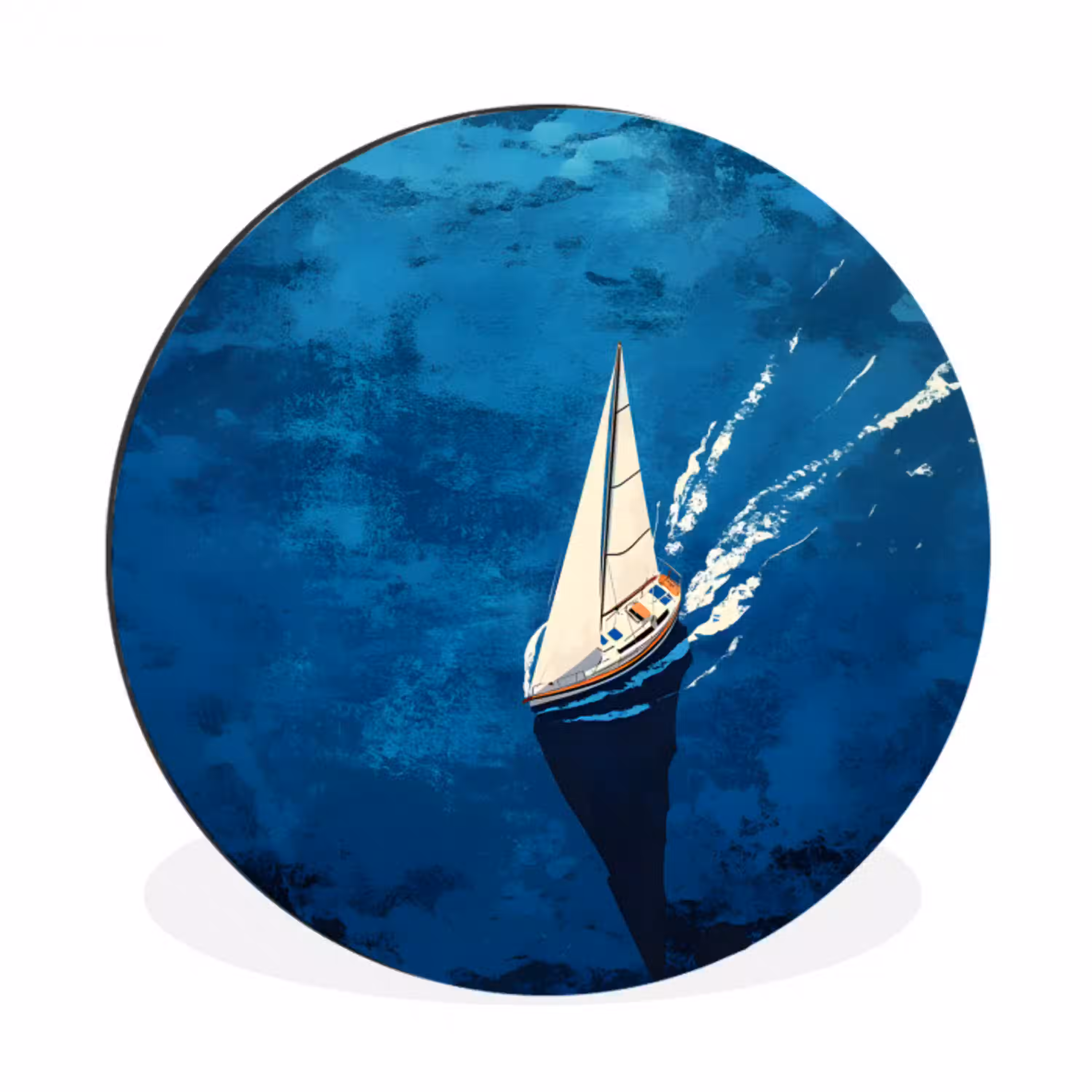 Zeilboot - Water - Abstract - Schaduw Wandcirkel aluminium klein -3d