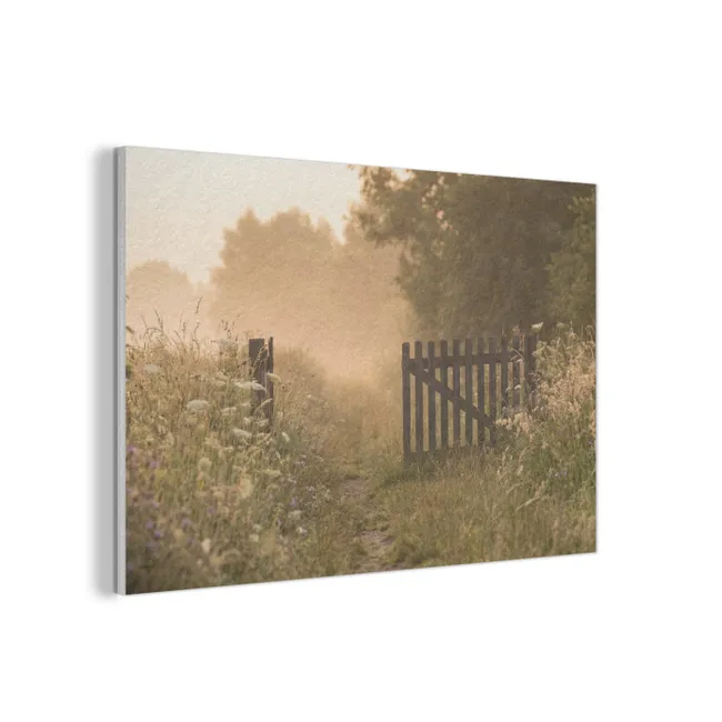Akoestisch schilderij - Hek - Natuur - Mist - Veld