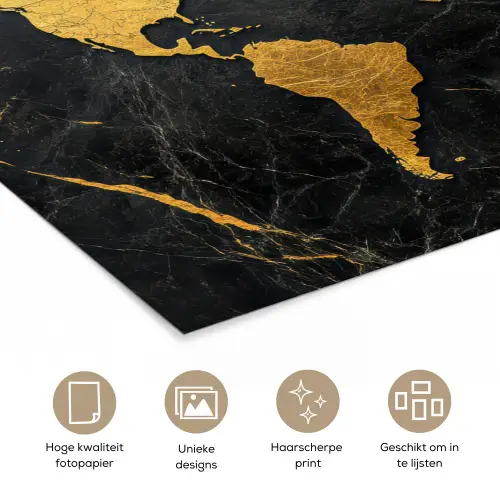 Wereldkaart - Goud - Marmer poster papier klein -closeup_NL
